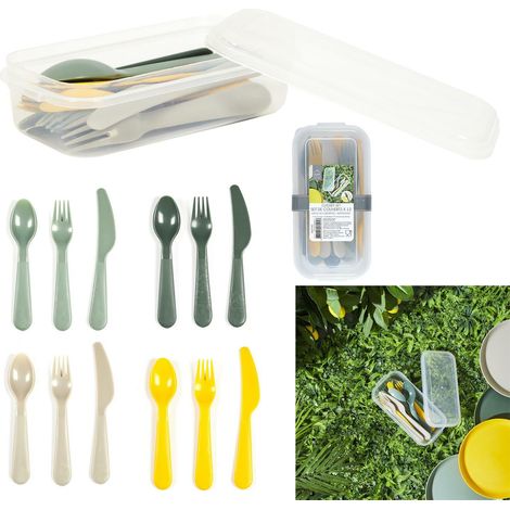 Juego de 12 cubiertos de picnic para 4 personas en un recipiente. (1/5)