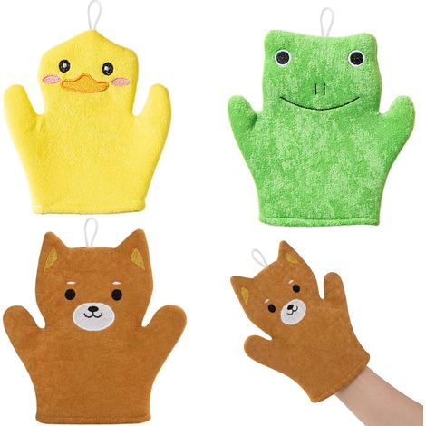 Gant de Toilette Bébé - Lot de 3 - Coton - Motifs Animaux - Douche Nouveau-Né (1/5)