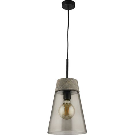 Suspension scandinave verre fumé cône bois E27 Jupiter (1/2)