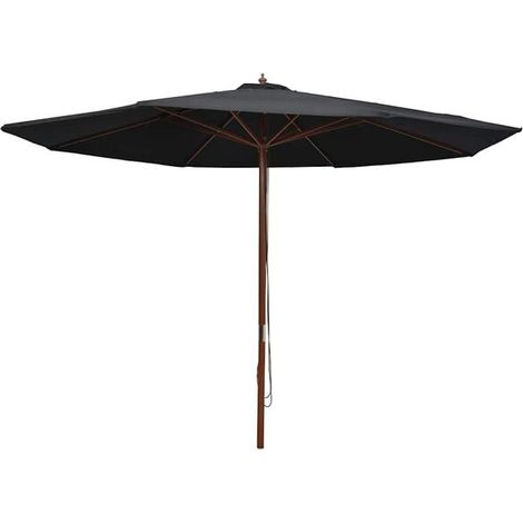 Parasol d'extérieur, mât en bois, 350 cm, noir. (1/5)