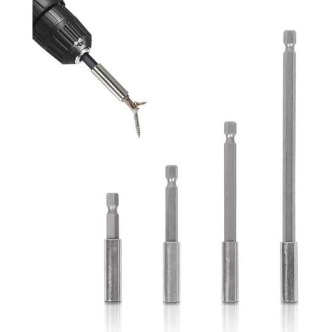 Porte-embout à changement rapide, extension de perceuse magnétique 4 pièces, tige d'extension de tournevis pour perceuse électrique, 1/4, 6 cm/7,5 cm/10 cm/15 cm/ (1/5)