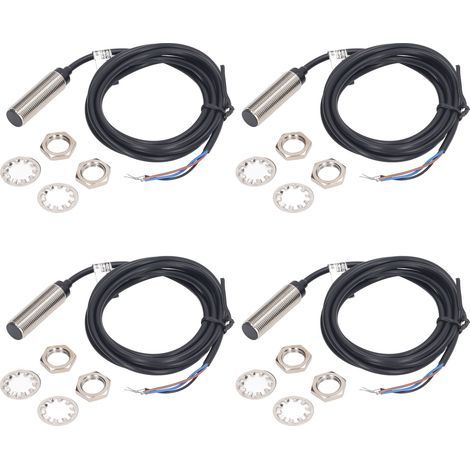 4 jeux de détecteurs de proximité inductifs, 12mm de diamètre, NPN DC, 3 fils, Contact NC 6-36VDC, plage de mesure de 2mm (1/5)