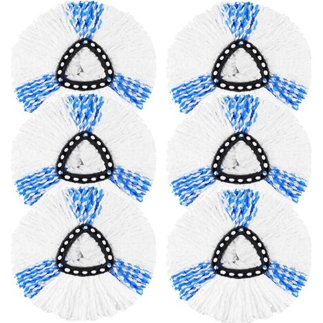 Têtes de brosse de rechange pour Vileda Turbo 2-en-1 EasyWring & Clean, compatibles avec le kit de remplacement de têtes de brosse O-Cedar (6 blanches-bleues). (1/4)