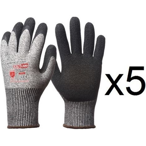 5 paires de gants HPPE enduction latex L580 EuroCut - Taille: 7
