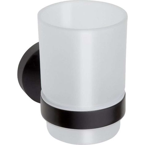 Sapho X-Round - Bicchiere portaspazzolino e dentifricio con supporto, vetro satinato/nero XR903B (1/5)