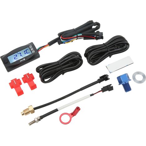 Thermomètre numérique quatre-en-un pour moto, affichant la température de l'huile, la température du moteur, le voltmètre et l'heure équipé d'un connecteur de bougie d'allumage M12x1,5 de 14 mm. (1/5)
