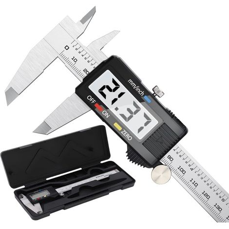 Calibro digitale, calibro in acciaio inox da 150 mm con ampio schermo LCD, precisione regolabile di 0,01 mm, conversione mm/pollici -Crezuo
