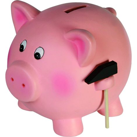 TIRELIRE COCHON, géante, xxl, tirelire à casser, rigolote, rose, argent, monnaie, tirelire en céramique, avec marteau et enclos en bois (1/2)