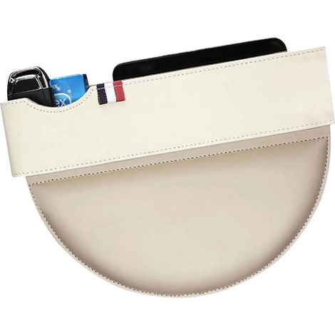 (blanc) Boîte de rangement pour siège auto, compartiment de rangement pour portefeuille et téléphone, avec fente pour compartiment de rangement. (1/5)