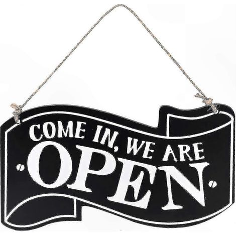 Panneau en bois 14 x 25 cm « Ouvert/Fermé » pour porte de magasin, plaque double face à suspendre avec l'inscription « Entrez, nous sommes ouverts ». (1/4)