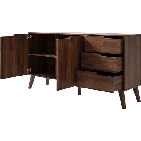 Mobile Contenitore Con 2 Ante E 3 Cassetti Credenza Madia In Melaminico Design Nordico Minimal Per Soggiorno Salotto Sala Da Pranzo 160 X 40 X 80 Cm Noce (1/5)