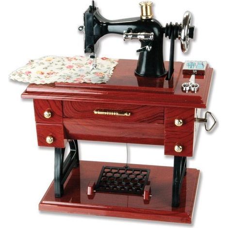 Boîte à musique miniature vintage en plastique, style machine à coudre, jouet décoratif de table, modèle marron, convient aux enfants. (1/5)