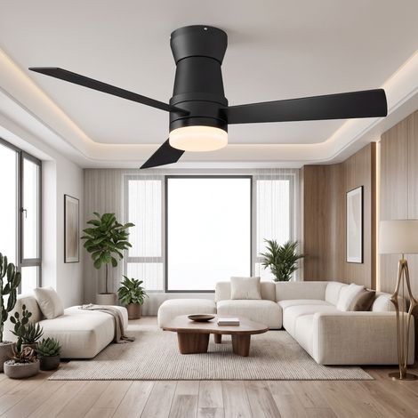 SYEKLAOO –Ventilateur de plafond 42" –Télécommande –plafond avec 3 pales–6 vitesses –minuterie 1/4/8 h –LED à intensité variable – Mode hiver-été,pour salons/à la chambre –Black (1/5)