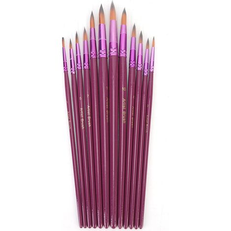 Pinceau Peinture - Poils Nylon - Embout Arrondi - Pour Aquarelle Acrylique Huile - Lot de 12 (1/5)