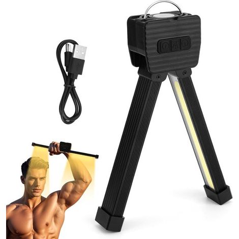 Esta lámpara LED magnética portátil para fitness se pliega 180 grados，cuenta con un gancho，7 niveles de brillo y 4 modos，el hogar y la oficina