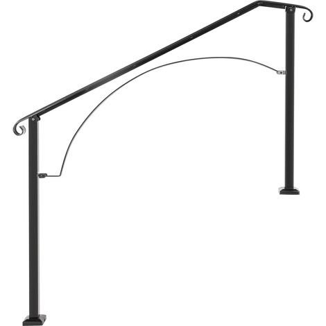 Außentreppengeländer, für 4 oder 5 Stufen, schmiedeeisernes Geländer, Bogen Nr. 4, flexibles Verandageländer, schwarz, zur Befestigung an Beton oder Holz (1/5)