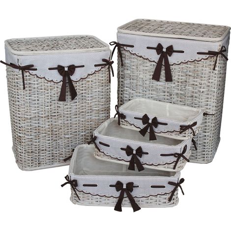 Cesti porta biancheria in rattan color avorio da interno casa per sistemazione set 5 pezzi Nattar (1/2)