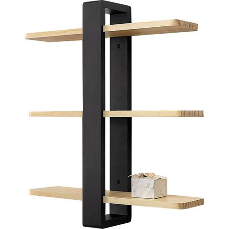 Grande Étagère Murale Longue en Bois Étagère Flottante Ajustable 3 Niveaux 50 x 58 cm (1/5)