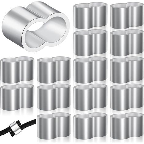 25 Aluminium-Presshülsen, Aluminium-Presshülsen für 8-mm-Planenseile, Verlängerungsseile (Doppelhülsen, 0,78 x 0,48 Zoll)