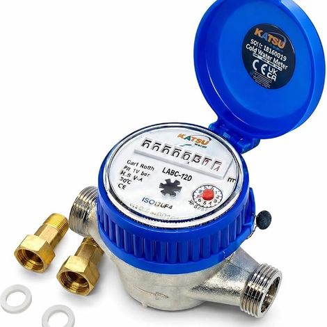 Cold Water Meter 13 mm ABS Plastic Garden Home Water Flow Meter Measuring Meter with Brass Fittings, Dry Meter (1/5)