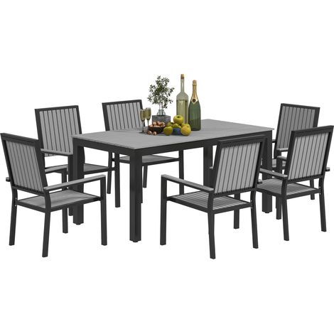 Outsunny 6 Seater Aluminium Garden Dining Set with Stackable Chairs, Grey