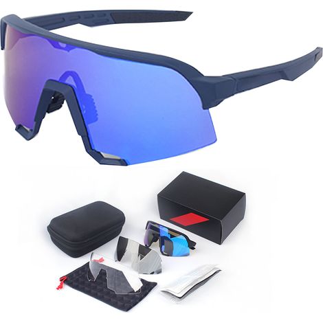 Lunettes de sport anti-UV noires, monture ajustable support nasal, verres cyclisme coupe-vent anti-sable, protection oculaire polyvalente (1/5)