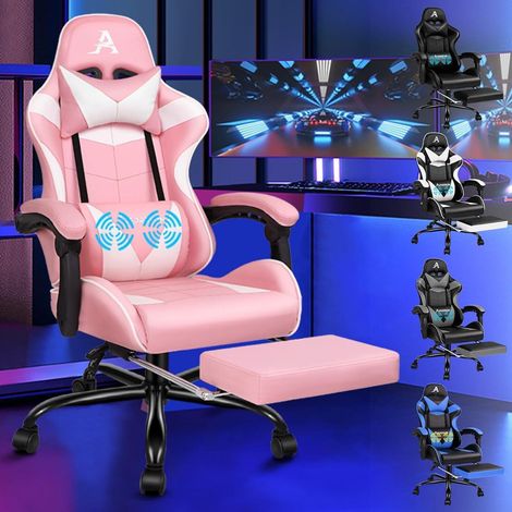 Videospielstuhl ALFORDSON ergonomisch Massage-Rennstuhl mit Fußstütze Blau (1/5)