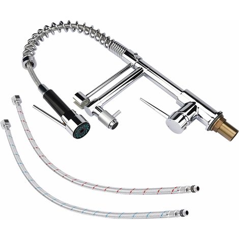 Robinet de cuisine à ressort laiton, bec orientable avec douchette extractible (G1/2" norme UK) (1/5)