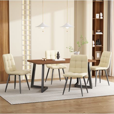 MEUBLIV Conjunto de mesa y 4 sillas de comedor nogal y beige en MDF y metal (1/5)