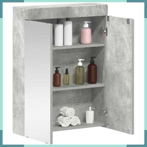 Armoire miroir de salle de bain - Tulum - Gris béton - Bois d'ingénierie - 3 étagères (1/5)