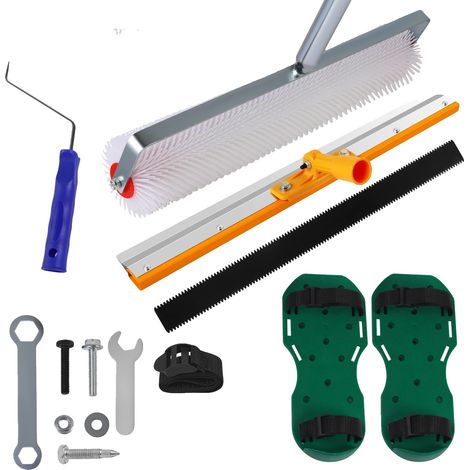 Kit d'outils en ciment auto-nivelant, chaussures à picots, râteau grattoir, Jaune clair (1/2)
