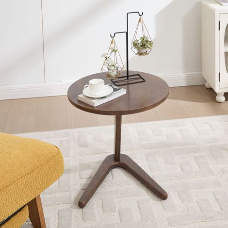 Tisch rund aus Holz braun 50 cm, platzsparender Beistelltisch für Sofa