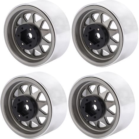Rim Roue Métallique - 1,9 Pouces - 10 Trous Triangulaires - Pour Voiture Télécommandée 1/10 - Couleur Titane - Lot de 4 (1/5)