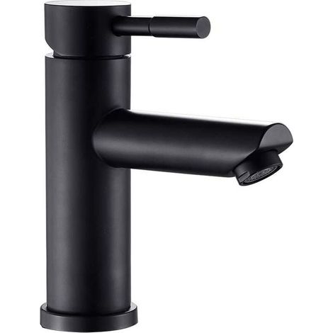 Black Bathroom Faucet, Single Lever Basin Faucet, Stainless Steel Body for Hand Wash Basin, Round Spout, Adjustable Hot and Cold Water MUMU (1/4)