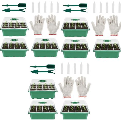Mini Greenhouse for Plants, 9 Pieces Large Indoor Cells Seedling Tray with Lids, Seedling Tray Nursery Grow Box Durable, Green