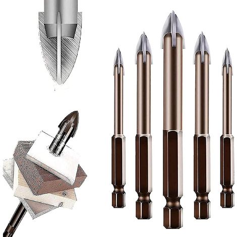 5 forets multifonctions triangulaires en alliage, outils de perçage universels pour carrelage, verre, bois, métal et matériaux adaptés, accessoires pour perceuse et bricolage (1/4)