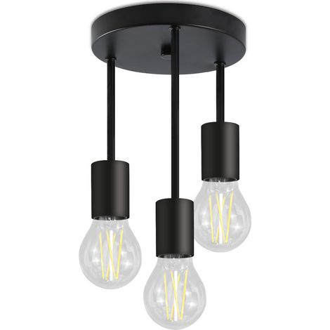 GBLY Deckenleuchte Vintage Deckenlampe Schwarz - Hängend 3 Flammig Deckenstrahler E27 mit 3 Spots Kronleuchter Industrial Deckenspots für Esszimmer Küche Flur Wohnzimmer Bar ohne Leuchtmittel
