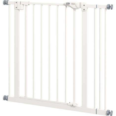 Barrière de sécurité pour chien, barrière de sécurité pour animaux de compagnie, métal, plastique, 74-87 cm, blanche