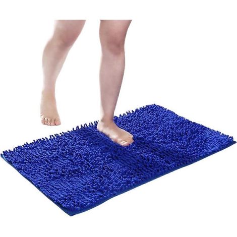 Tapis de bain chenille doux, moelleux et confortable, ultra-absorbant et épais, antidérapant, lavable en machine, bleu. (1/5)