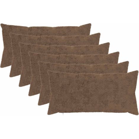 Filiyano-Lot de 6 housses de coussin HEERLEN marron clair 40 x 70 cm, fausse fourrure de lapin (1/5)