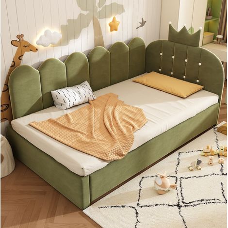 lit adulte lit enfant gigogne 90x200 velours vert OKMYHOME