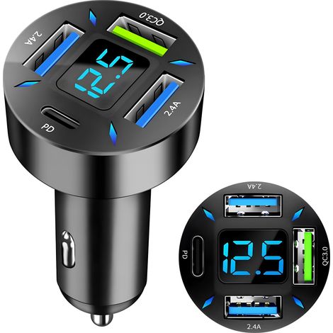 Cargador rápido para coche USB-C PD USB QC 3.0 para cargar rápidamente tu teléfono en el coche. (1/5)