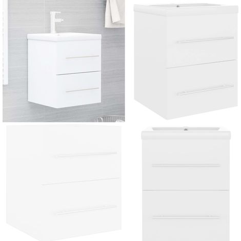 Waschbeckenunterschrank mit Einbaubecken Weiß Holzwerkstoff - Waschbeckenunterschrank - Holzwerkstoff Möbel - Badezimmermöbel - Spiegelschrank - Weißer Unterschrank - Home & Living (1/5)