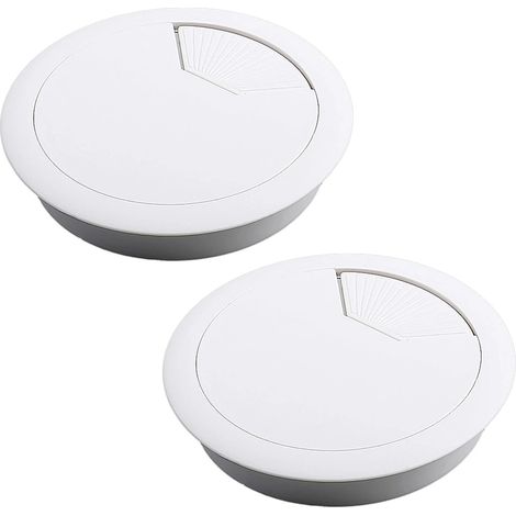Passe-câbles blanc de 60 mm pour bureau, boîte de gestion des câbles, passe-câbles en plastique découpé pour bureau d'ordinateur, idéal pour organiser les câbles. (1/5)