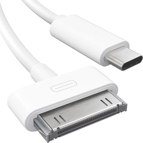 Ensemble de 2 câbles adaptateurs de charge USB-C vers 30 broches, compatibles avec iPhone 4/4S/3GS, iPad 3/2/1 et iPod. (Accessoire