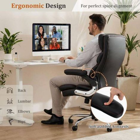 Confort ergonomique - chaise de bureau en simili cuir, hauteur réglable, fonction bascule, accoudoirs relevables (1/5)