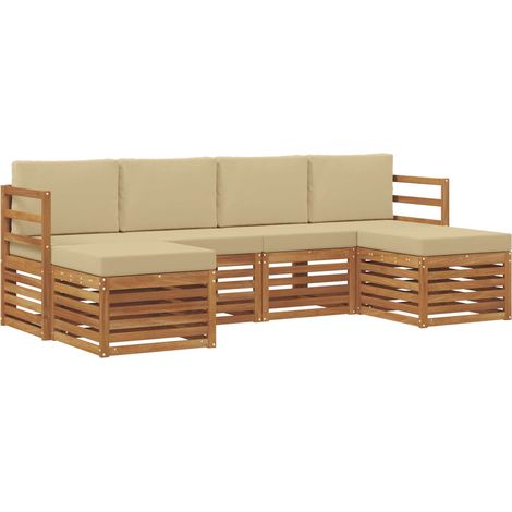 Ensembles de canapés avec coussin 6 pcs Salon de jardin Naturel et Beige (1/5)