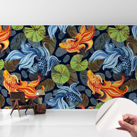 Papier peint autocollant avec imprimé pour intérieur moderne application facile a motif Motifs de poissons 416x254 cm (1/5)