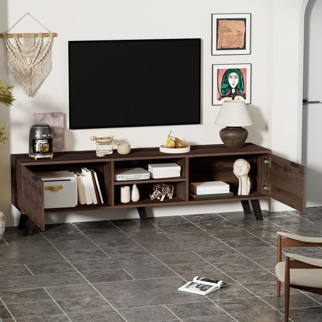 Meuble TV meuble rangement 160 cm bois 2 portes HAVRYA (1/5)