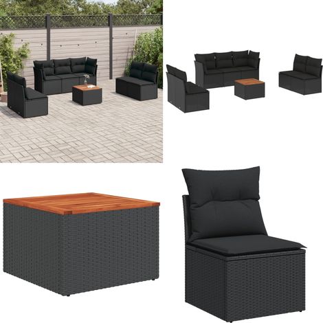 8-tlg. Garten-Sofagarnitur mit Kissen Schwarz Poly Rattan - Gartenmöbel Set - Esszimmergarnitur - Outdoor Möbel - Lounge Sofa - Rattan Gartenmöbel - Home & Living (1/5)